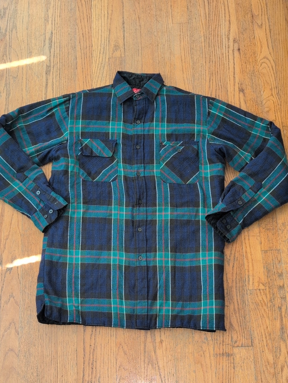 Coleman Navy and Teal Plaid Button-Down Workshirt